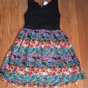 Disney Black and Multicolor Floral Kids Dress